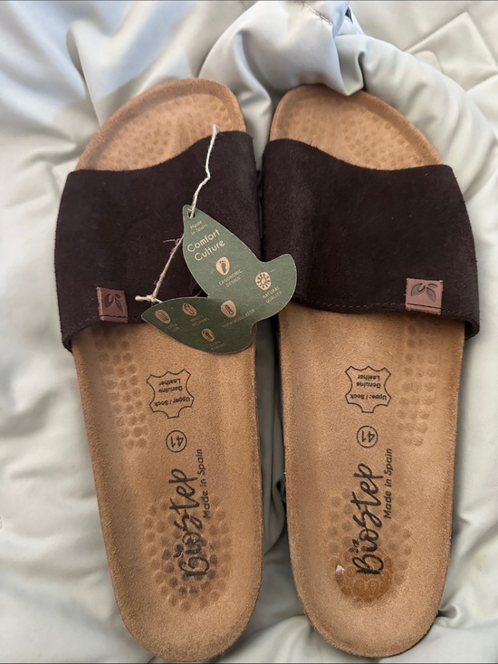 Shoes - Bio Step Brown Suede Slide Sandals